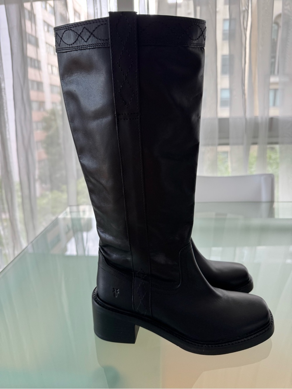 Frye Black Tall Moto Style Leather Boots - NEW